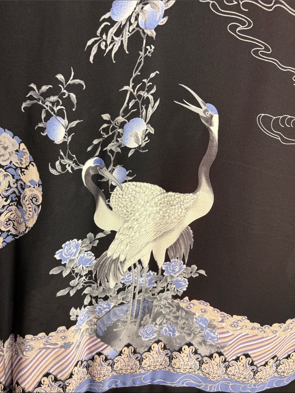 Citron 100% Silk Black Crane Floral Kimono Jacket Duster *has a few Small Snags - Picture 9 of 16